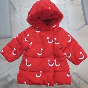 Jacadi Red Puffer Jacket with Bird Print